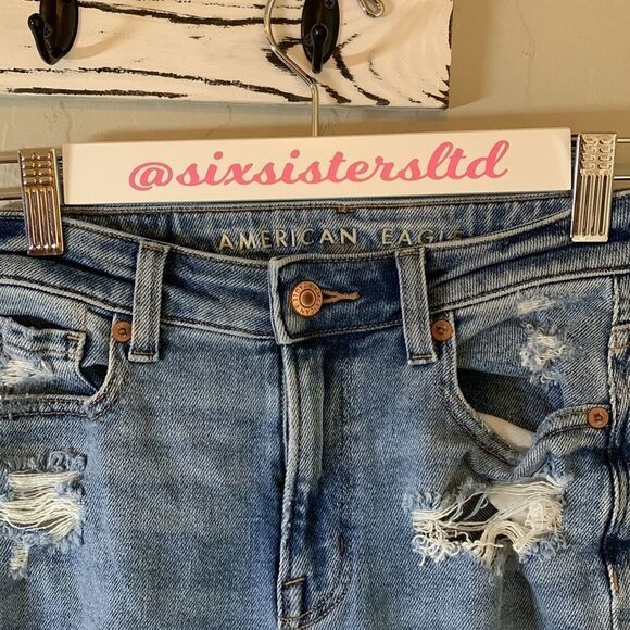 AMERICAN eagle stretch mom jean size 000 super distressed skinny legs - Picture 4 of 9